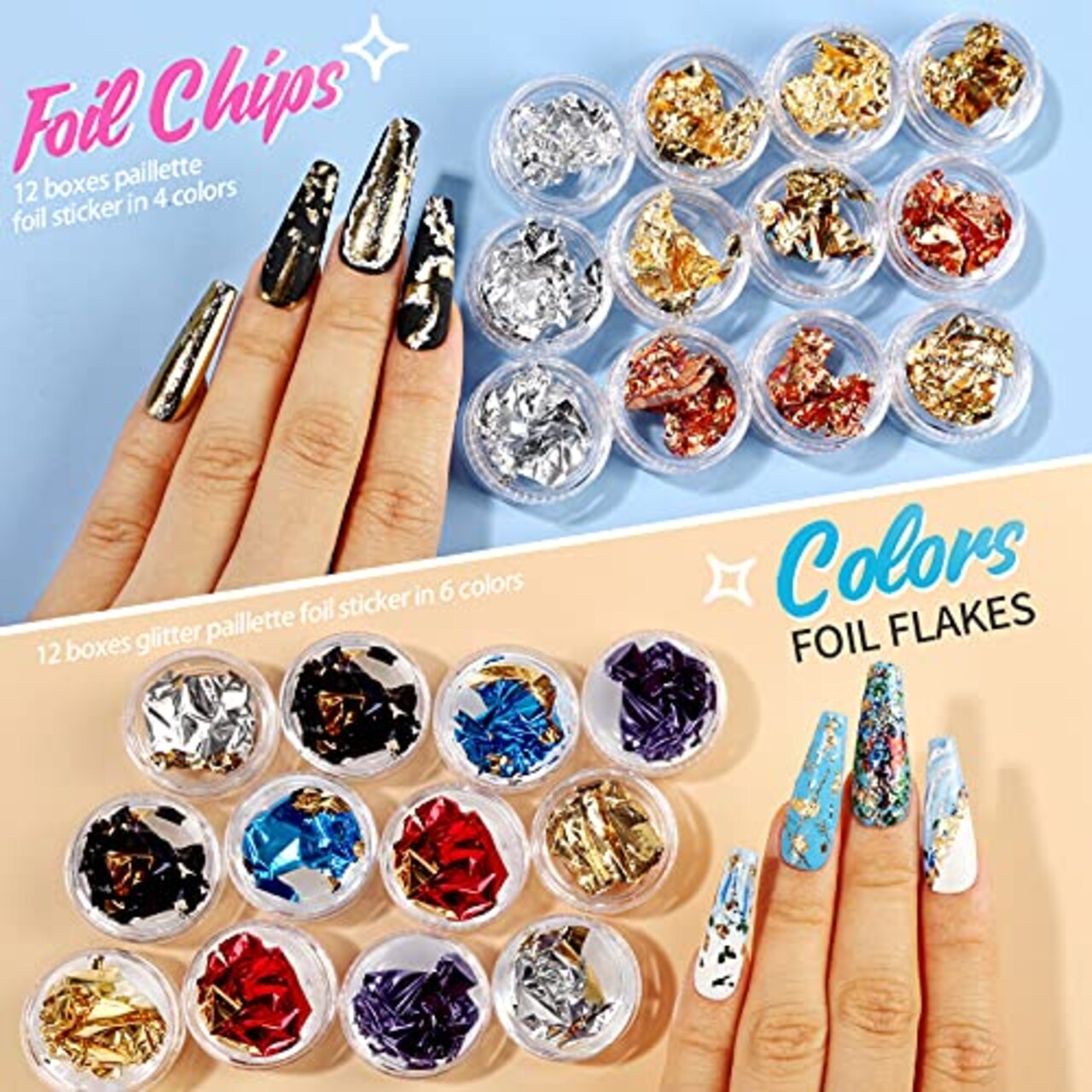Rhinestones for Nails, 5 Boxes Nail Art Rhinestones 36 Boxes Nail Flakes, Nail Gems Stone Nail Design Kit, Nail Rhinestones for Nail Art Nail Accessories